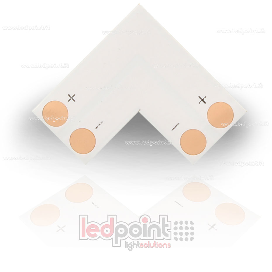L-type weld connector for 2835 and 3528 monochrome LED strips (8mm PCB) L-type weld connector for 2835 and 3528 monochrome LED strips (8mm PCB)