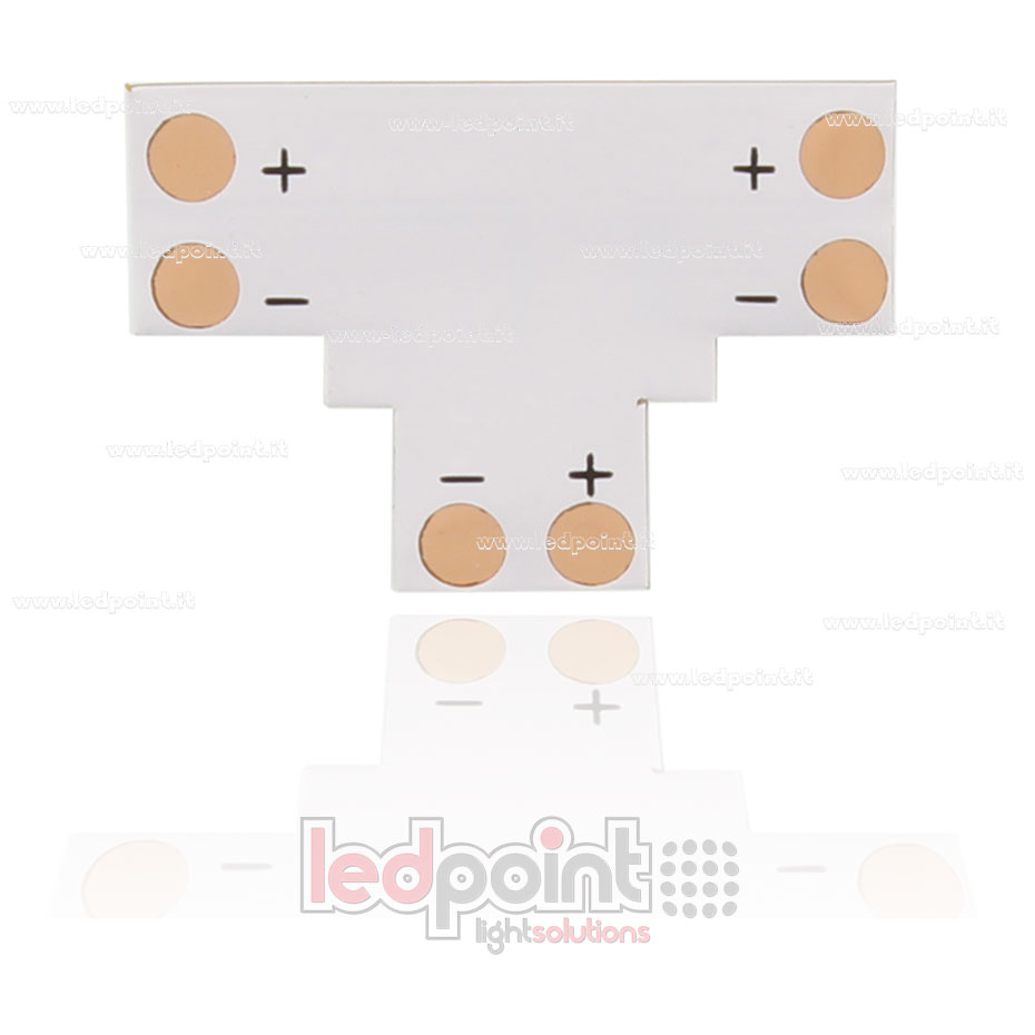 T- type weld connector for 2835 and 3528 monochrome LED strips (8mm PCB) T- type weld connector for 2835 and 3528 monochrome LED strips (8mm PCB)