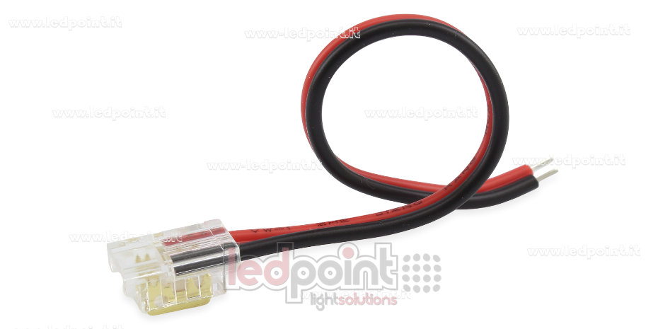 Connector with 10cm cable, for 5mm PCB LED and COB strips, 2 pins, transparent reduced version Connector with 10cm cable, for 5mm PCB LED and COB strips, 2 pins, transparent reduced version