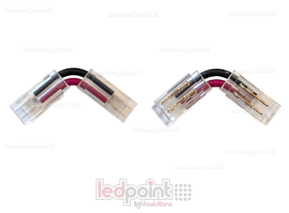 Connettore a L per giunzione di strisce led con PCB da 5 e 6mm, 2 pin