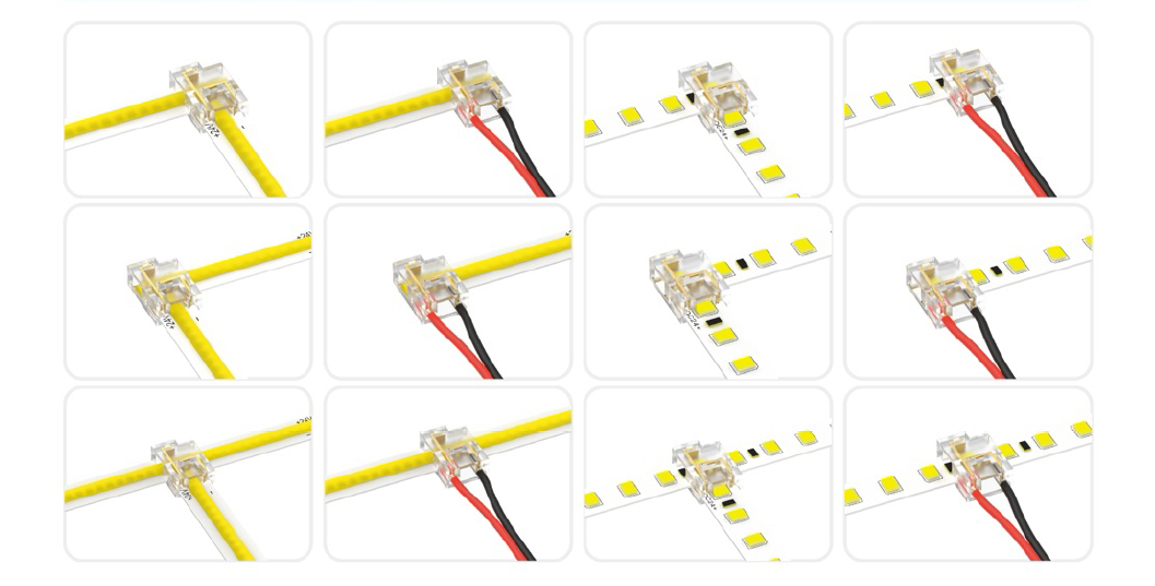 2-pin Transparent connector for joining cables and 8mm PCB LED and COB strips, 12 uses in 1