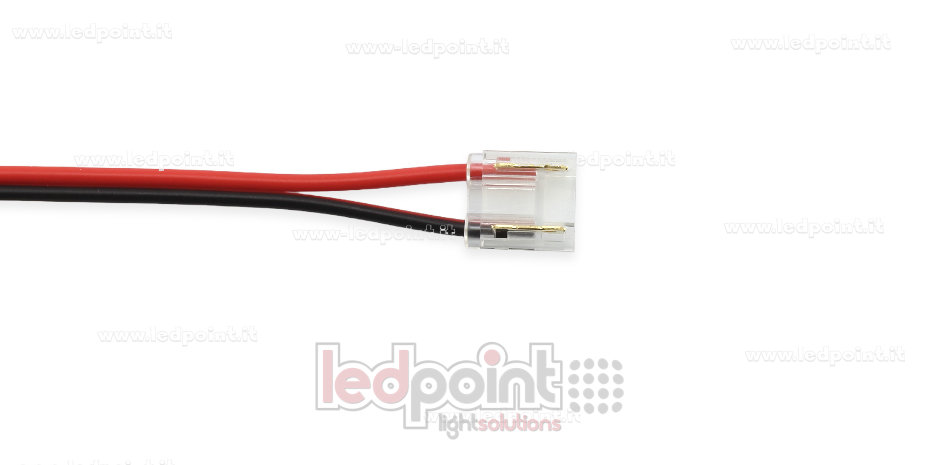 Connector with 10cm cable, for 8mm PCB LED and COB strips, 2 pins, transparent reduced version Connector with 10cm cable, for 8mm PCB LED and COB strips, 2 pins, transparent reduced version