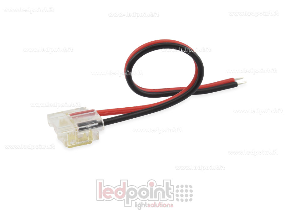 Connector with 10cm cable, for 8mm PCB LED and COB strips, 2 pins, transparent reduced version Connector with 10cm cable, for 8mm PCB LED and COB strips, 2 pins, transparent reduced version