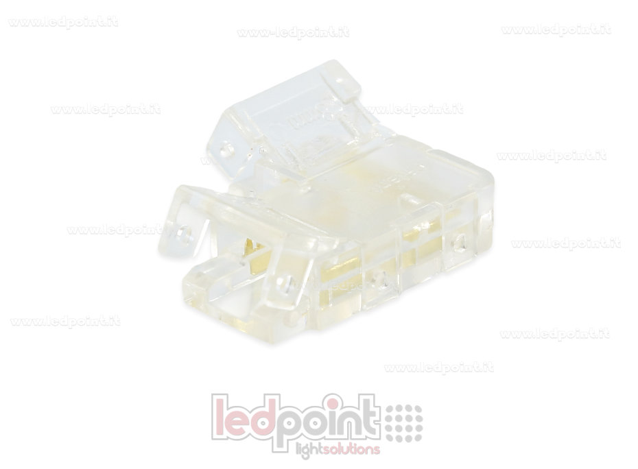 Connettore trasparente a L per giunzione di strisce led e COB con PCB da 8mm, 2 pin