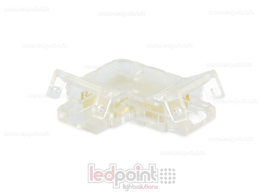 Connettore trasparente a L per giunzione di strisce led e COB con PCB da 8mm, 2 pin
