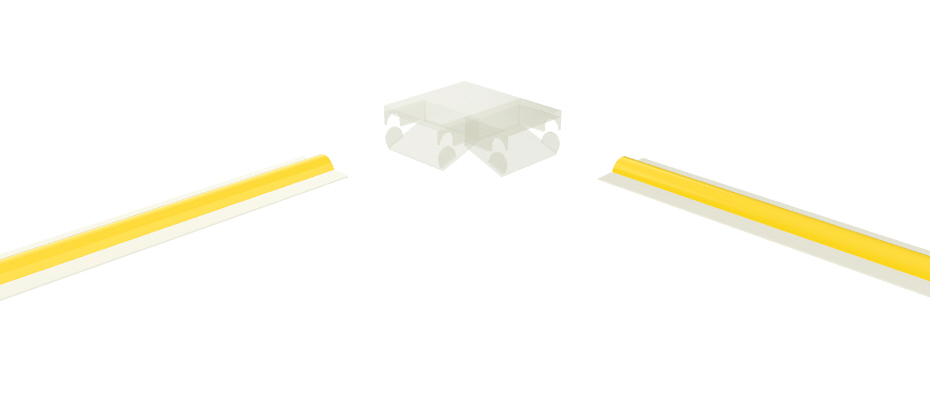 Connettore trasparente a L per giunzione di strisce led e COB con PCB da 8mm, 2 pin