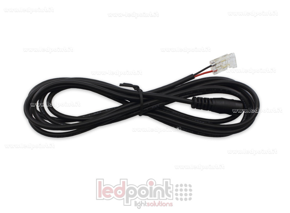 Connettore trasparente con cavo da 2m con uscita DC per strisce led e COB 8mm di PCB, 2 pin, versione ridotta - Ideale per strisce led ad alta densità