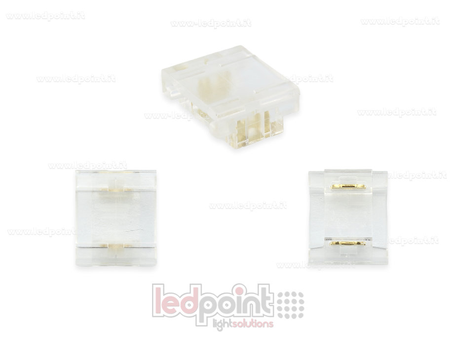 Connettore trasparente per giunzione di strisce led e COB con PCB da 10mm, 2 pin Connettore trasparente per giunzione di strisce led e COB con PCB da 10mm, 2 pin