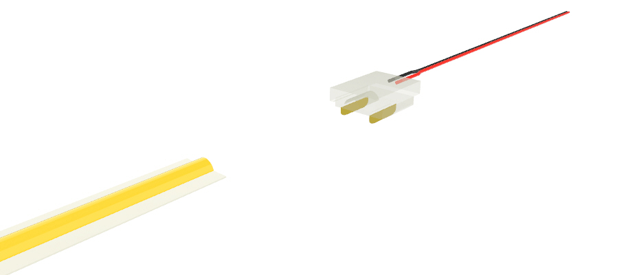Connector with 10cm cable, for 10mm PCB LED and COB strips, 2 pins, transparent reduced version Connector with 10cm cable, for 10mm PCB LED and COB strips, 2 pins, transparent reduced version
