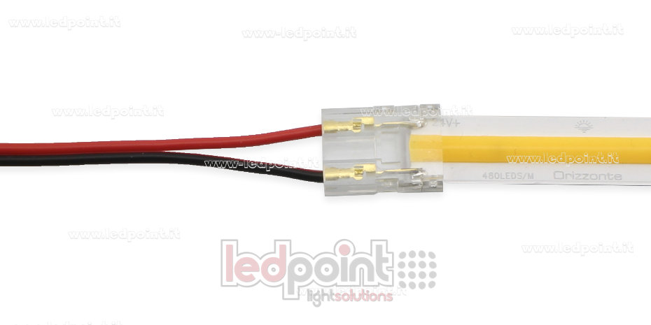Verbinder mit 10cm Kabel, für 10mm PCB LED- und COB-Streifen, 2 Pins, transparente reduzierte Version Verbinder mit 10cm Kabel, für 10mm PCB LED- und COB-Streifen, 2 Pins, transparente reduzierte Version