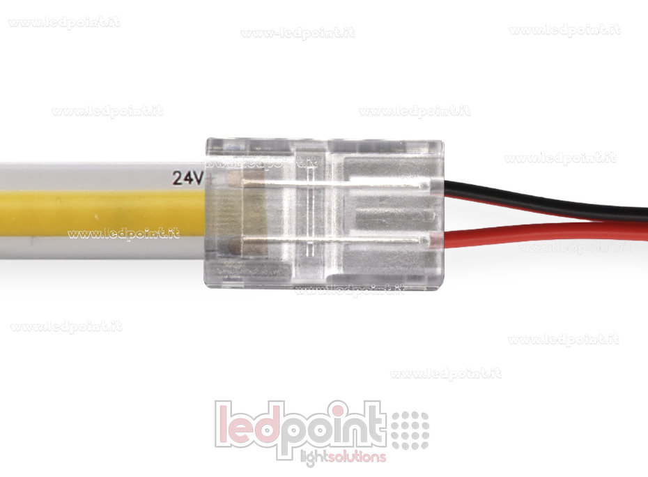 Verbinder für 10mm PCB LED- und COB-Streifen, 2 Pins und cabel, transparente reduzierte Version Verbinder für 10mm PCB LED- und COB-Streifen, 2 Pins und cabel, transparente reduzierte Version