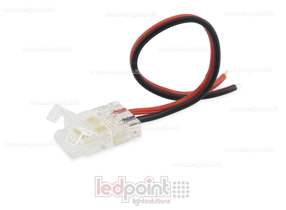 Transparent 2-pin connector with 10cm cable, for 10mm PCB LED strips, reduced version Transparent 2-pin connector with 10cm cable, for 10mm PCB LED strips, reduced version