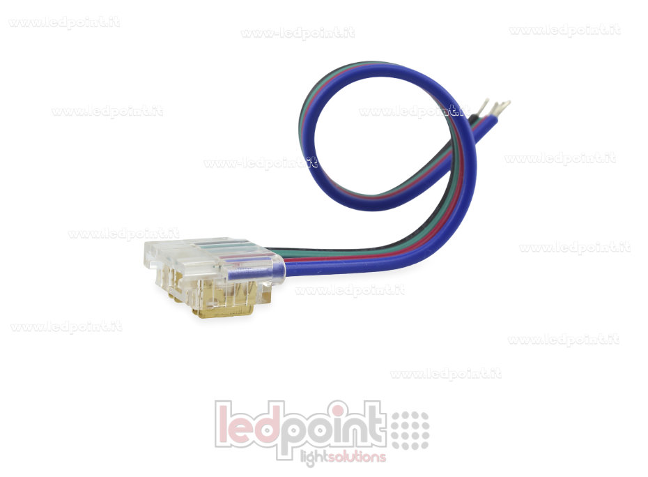 Verbinder mit 10cm Kabel, für 10mm PCB LED- und COB-Streifen, 4 Pins, transparente reduzierte Version Verbinder mit 10cm Kabel, für 10mm PCB LED- und COB-Streifen, 4 Pins, transparente reduzierte Version