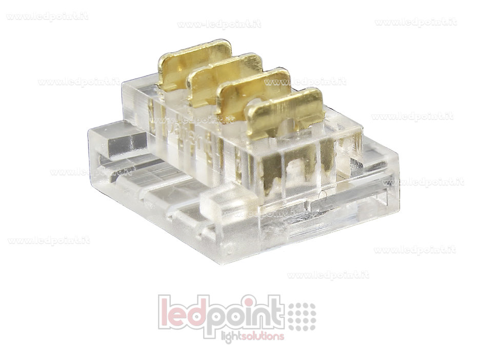 Connettore trasparente per giunzione di strisce led con PCB da 10mm, 4 pin Connettore trasparente per giunzione di strisce led con PCB da 10mm, 4 pin