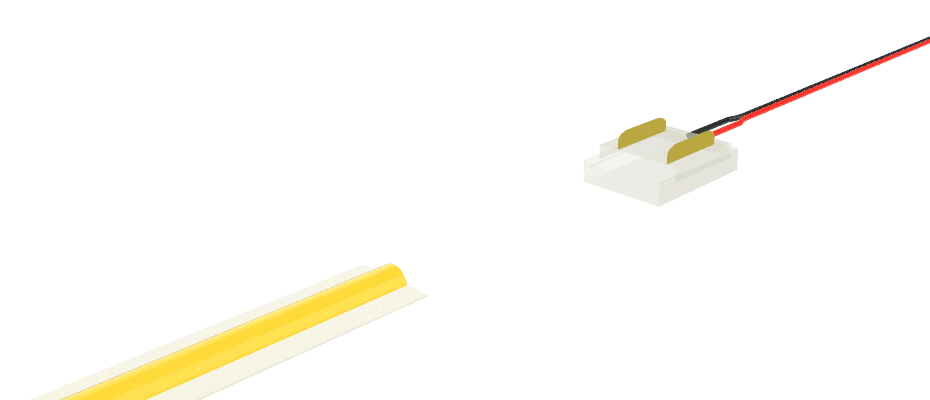 Connector with 10cm cable, for 8mm PCB LED and COB strips, 2 pins, transparent reduced version Connector with 10cm cable, for 8mm PCB LED and COB strips, 2 pins, transparent reduced version