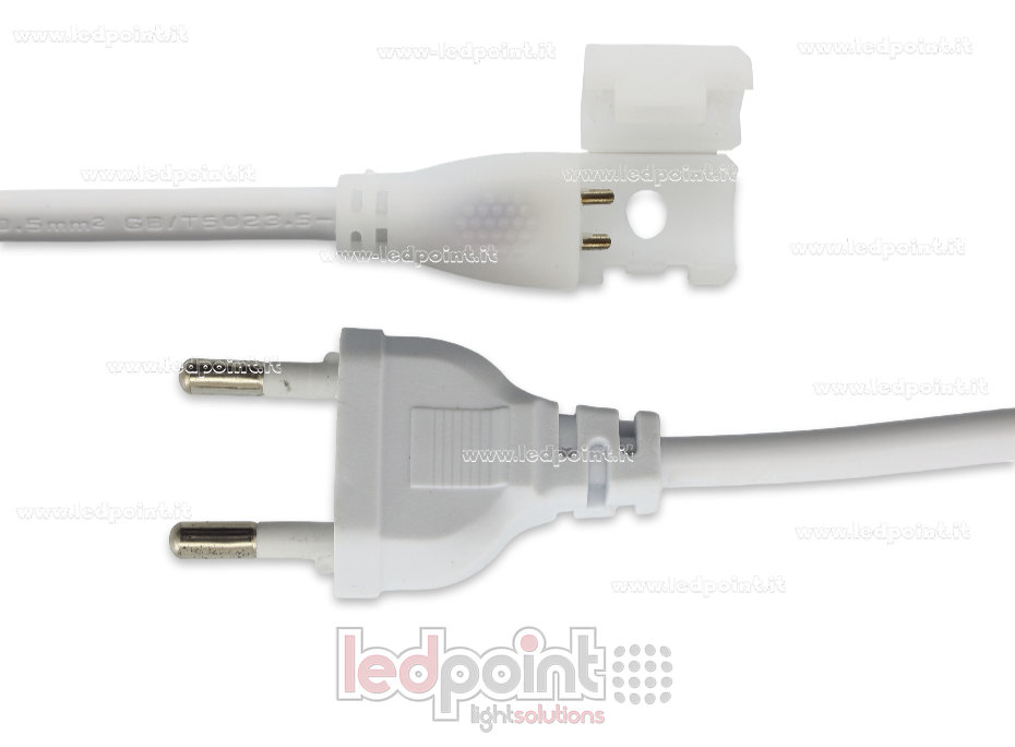Connector with 20cm cable and plug for 230V COB LED strips 8mm PCB Connector with 20cm cable and plug for 230V COB LED strips 8mm PCB