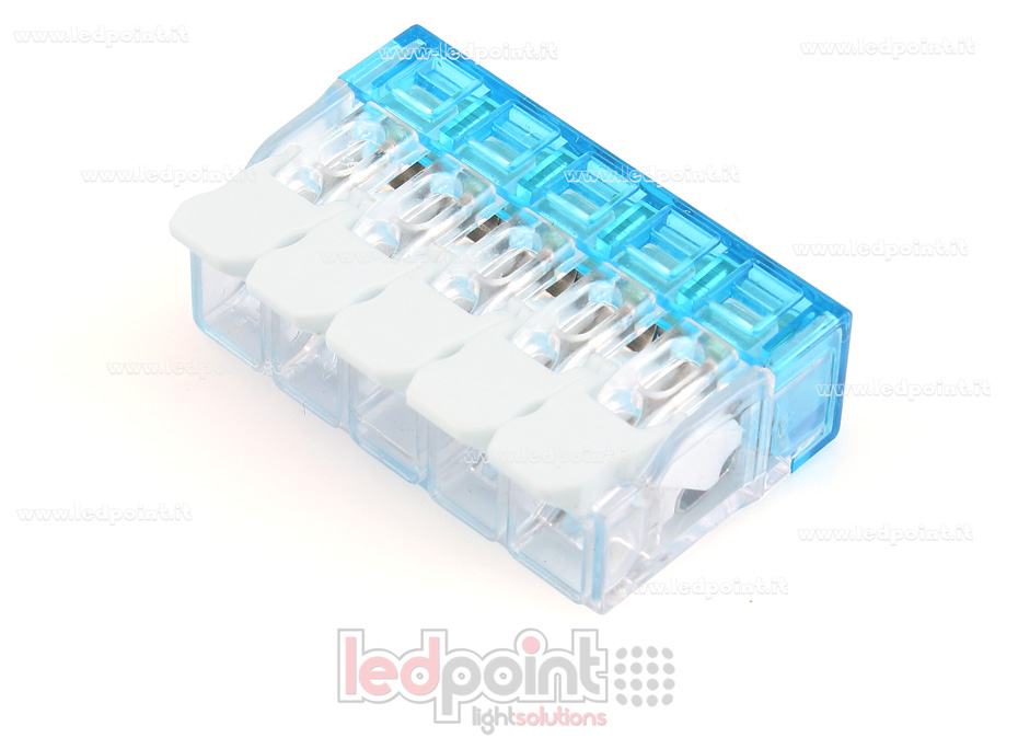 5 lever wire connector for 22-12 AWG (0,2-3,3 mm2) cables 5 lever wire connector for 22-12 AWG (0,2-3,3 mm2) cables