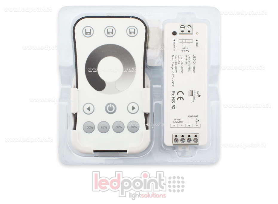 Montagesatz Fernbedienung + einfarbige Drucktastensteuerung 5/36V, 1ch*8A, RF 2.4G