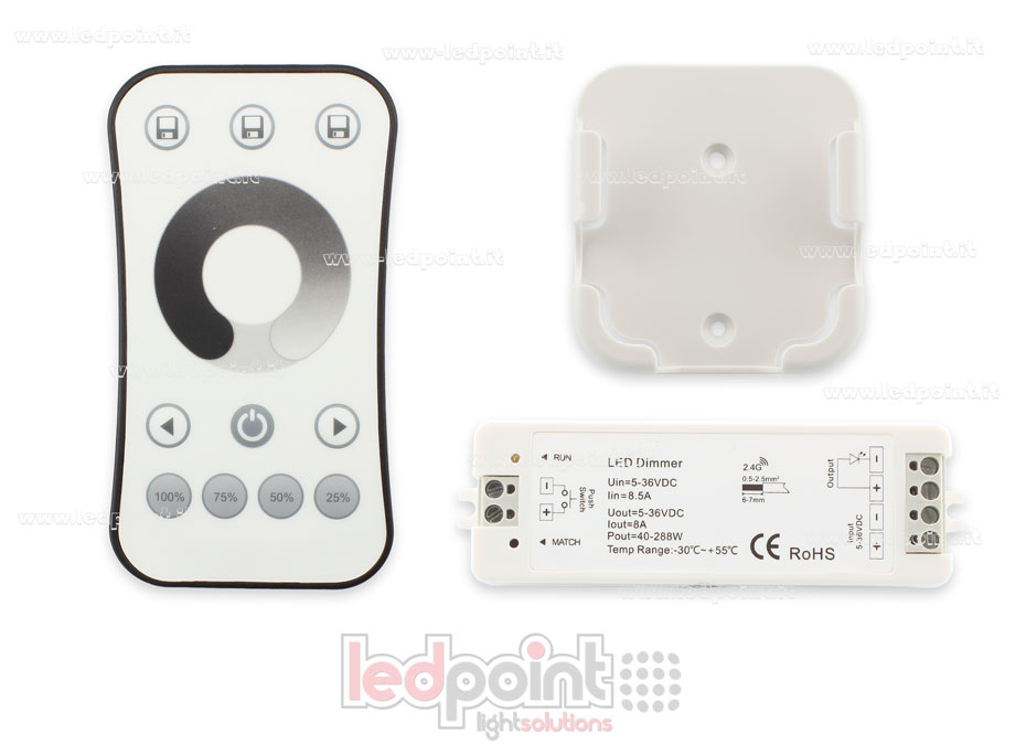 Montagesatz Fernbedienung + einfarbige Drucktastensteuerung 5/36V, 1ch*8A, RF 2.4G