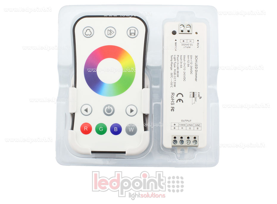 Kit remote + RGB controller 12/24V, 3ch*4A, RF 2.4G