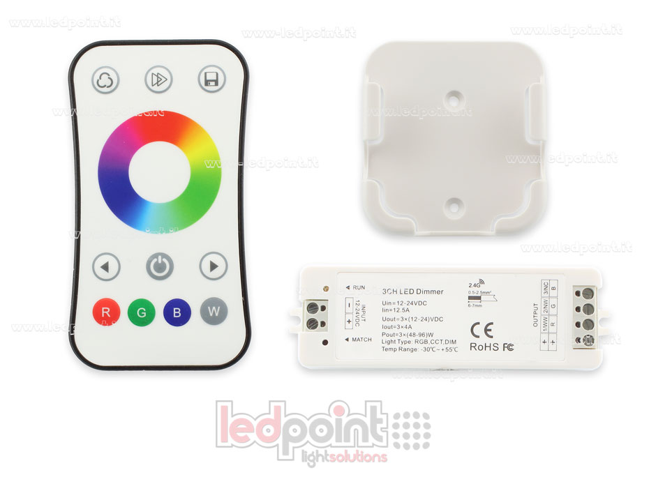 Kit remote + RGB controller 12/24V, 3ch*4A, RF 2.4G