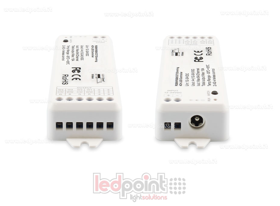 Kit remote + RGBW controller 12/24V, 4ch*6A, Max 15A, RF 2.4G Kit remote + RGBW controller 12/24V, 4ch*6A, Max 15A, RF 2.4G