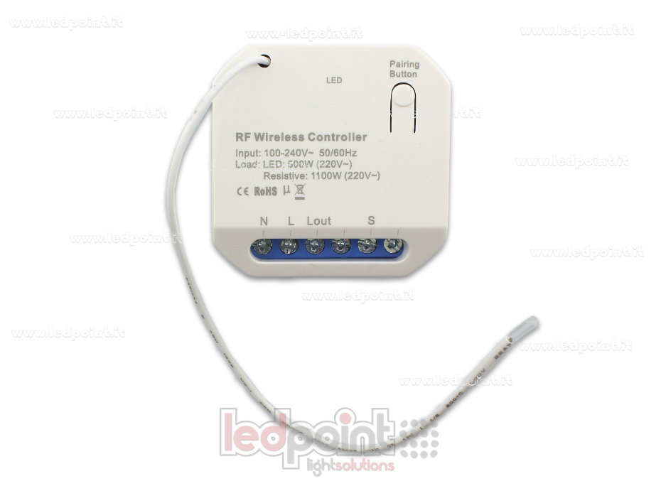 Monochromatic controller 110/240V, 500W RF 433Mhz, with On/Off button (non-dimmable)