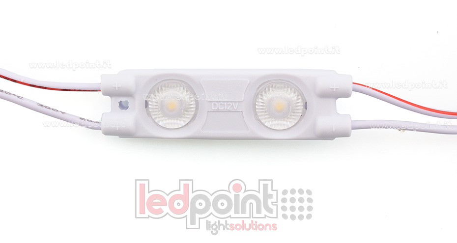 Modulo 2 led 2835, 0,72W 12V, bianco caldo 3000-3500K, IP65 con lente 165° Modulo 2 led 2835, 0,72W 12V, bianco caldo 3000-3500K, IP65 con lente 165°