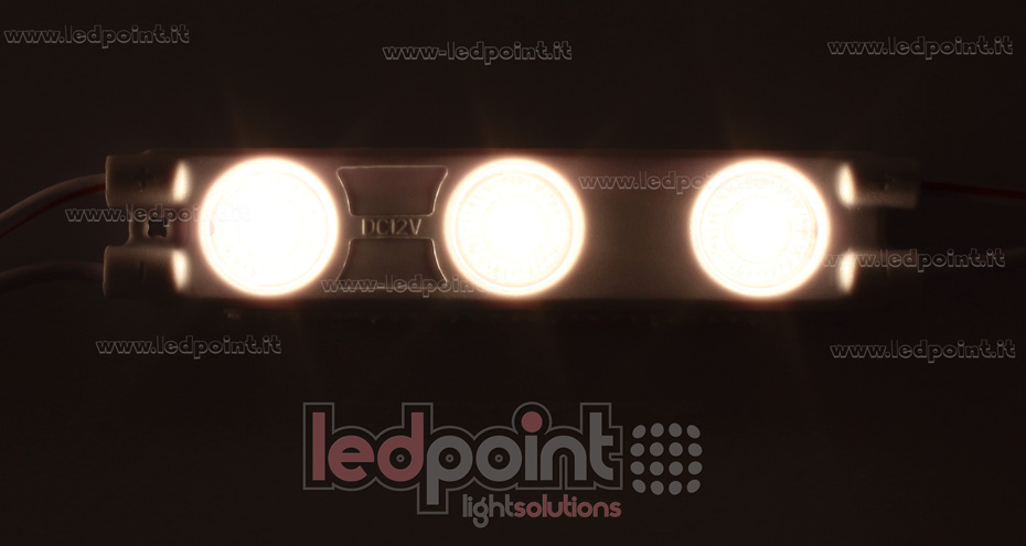 3 led module 2835, 1,2W 12V, warm white 3000K, IP65 with 165° lens 3 led module 2835, 1,2W 12V, warm white 3000K, IP65 with 165° lens