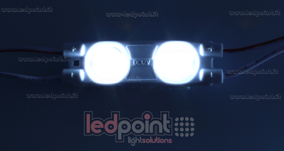 2 led module 2835, 0,72W 12V, cold white 6000-6500K, IP65 with 165° lens 2 led module 2835, 0,72W 12V, cold white 6000-6500K, IP65 with 165° lens