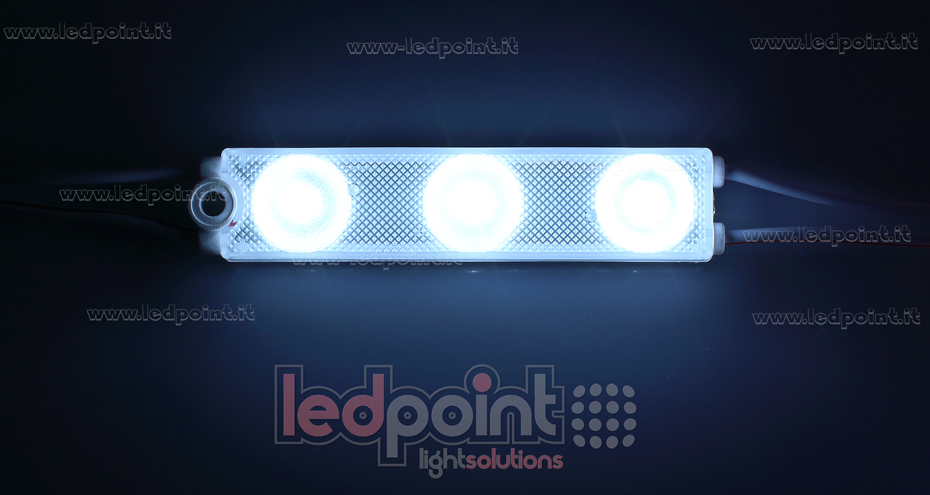 3 LED module 2835, 1,08W 24V, cold white 6000-6500K, IP65 with 175° lens 3 LED module 2835, 1,08W 24V, cold white 6000-6500K, IP65 with 175° lens
