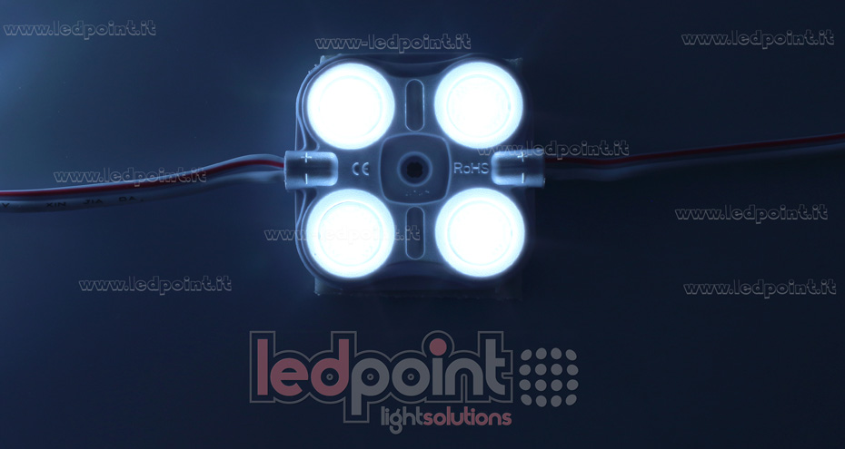 4 led module 2835, 1,5W 12V, cold white 6000-7000K, IP65 with 165° lens