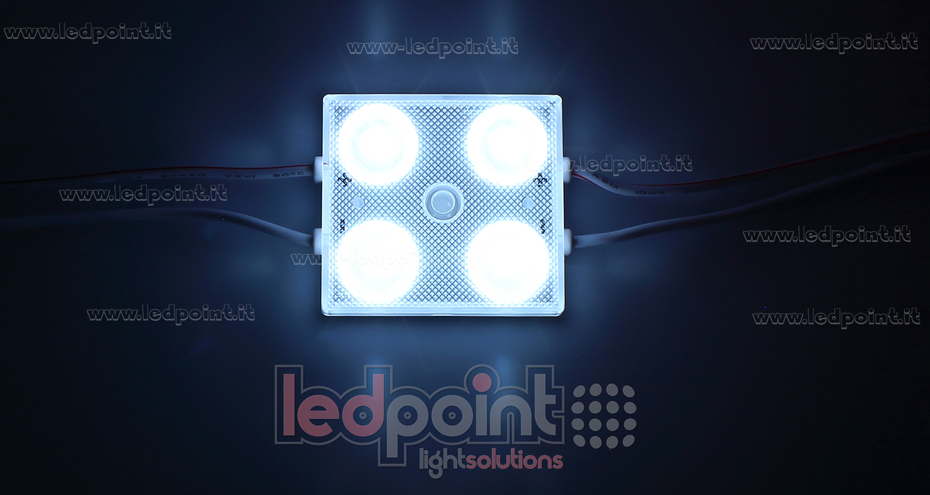 Modulo 4 led 2835, 1,44W 24V, bianco freddo 6000-6500K, IP65 con lente 175° ModD-600-04832 Modulo 4 led 2835, 1,44W 24V, bianco freddo 6000-6500K, IP65 con lente 175° ModD-600-04832