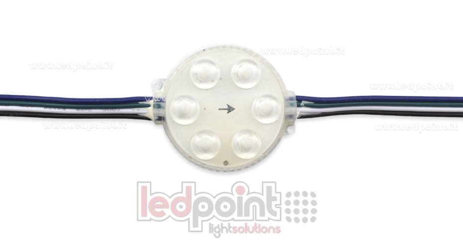 Modul 6 Pixel RGB LED 1804IC 3528 24V 1,44W IP67 mit 165° Linse Modul 6 Pixel RGB LED 1804IC 3528 24V 1,44W IP67 mit 165° Linse