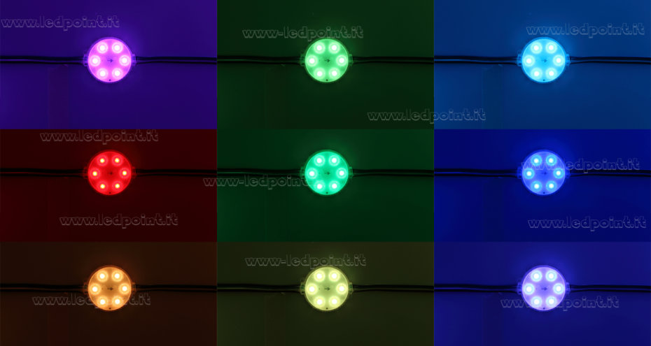 Modul 6 Pixel RGB LED 1804IC 3528 24V 1,44W IP67 mit 165° Linse Modul 6 Pixel RGB LED 1804IC 3528 24V 1,44W IP67 mit 165° Linse