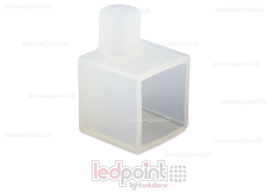 Tappino finale con uscita laterale per cavo di alimentazione per Neon Flex 12x12mm Tappino finale con uscita laterale per cavo di alimentazione per Neon Flex 12x12mm