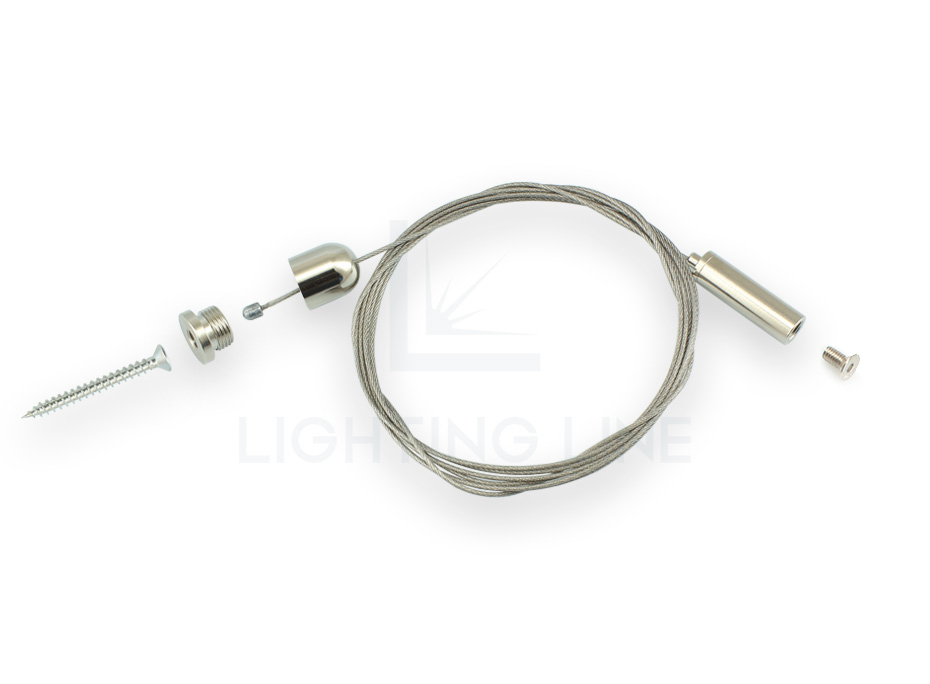 Suspension kit for profiles (wire adjustable from the bottom), 1 cable, 2m length Suspension kit for profiles (wire adjustable from the bottom), 1 cable, 2m length