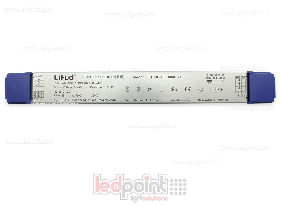 Alimentatore 240W 24V 5in1 DALI + Push Dim + PWM + 0-10V + Rx LiFud Alimentatore 240W 24V 5in1 DALI + Push Dim + PWM + 0-10V + Rx LiFud