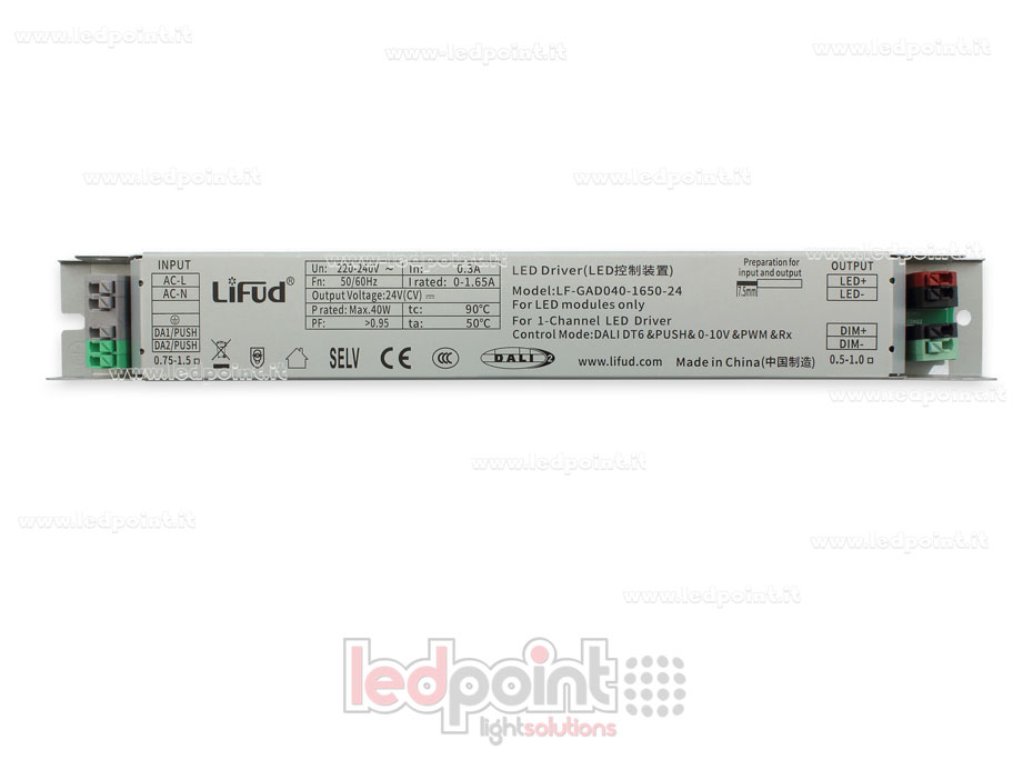 Alimentatore 40W 24V 5in1 DALI + Push Dim + PWM + 0-10V + Rx LiFud Alimentatore 40W 24V 5in1 DALI + Push Dim + PWM + 0-10V + Rx LiFud