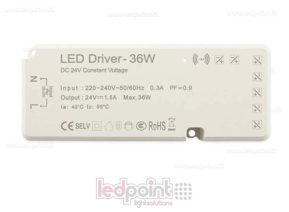 Alimentatore 36W 24V Slim con morsettiera per sensori