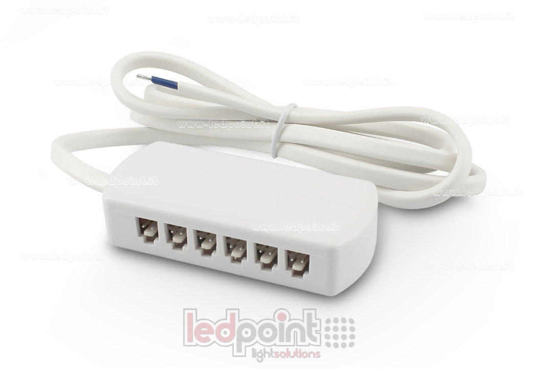 6 way junction box with power cable, max 24V/3A 6 way junction box with power cable, max 24V/3A