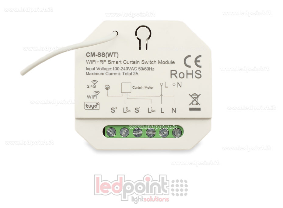 Smart Curtain Switch, 1CH*2A, 100-240VAC WiFi+RF 2.4GHz for DIN rail
