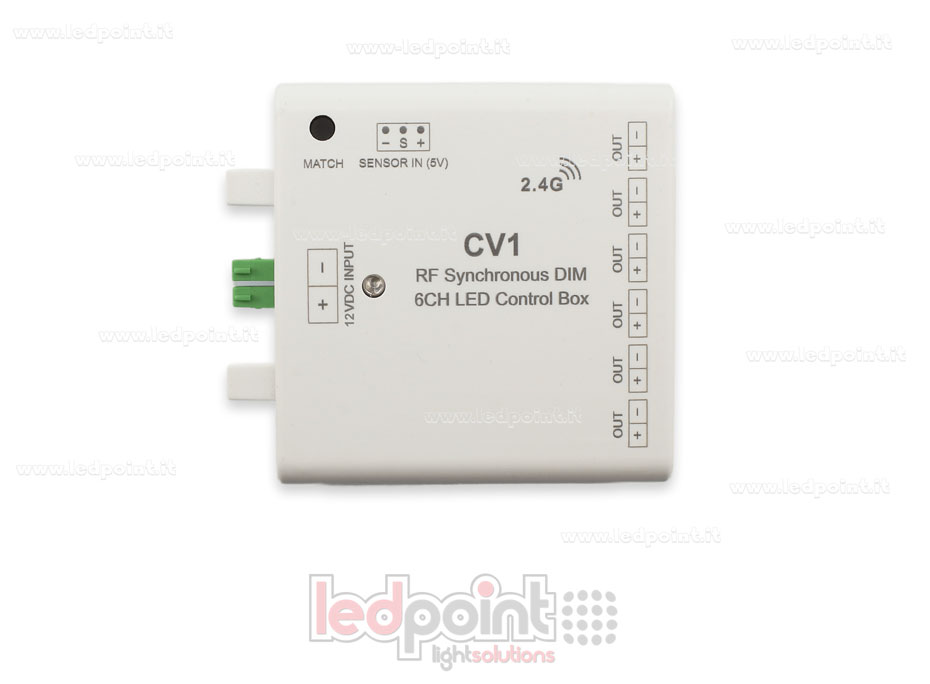 Interfaccia dimmer 6ch 60W 12V, RF 2.4GHz con ingresso per sensore
