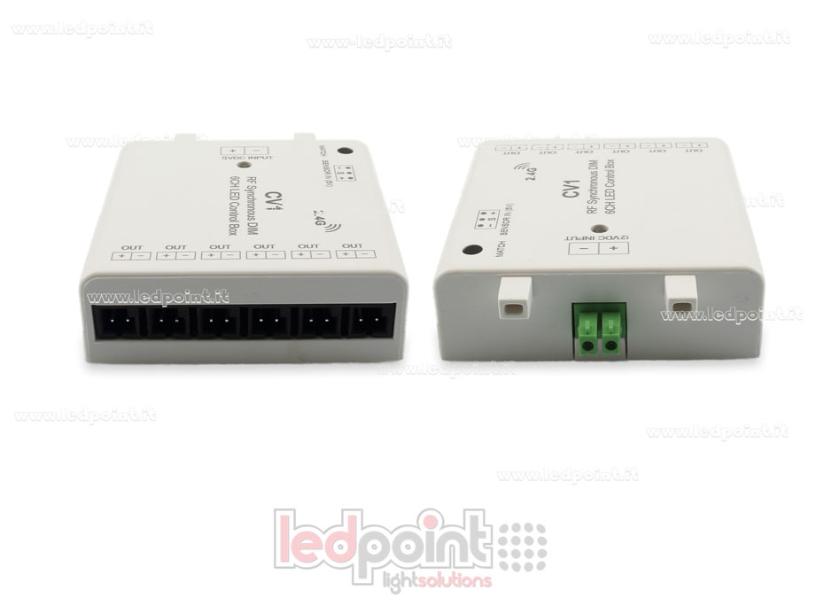 Interfaccia dimmer 6ch 60W 12V, RF 2.4GHz con ingresso per sensore