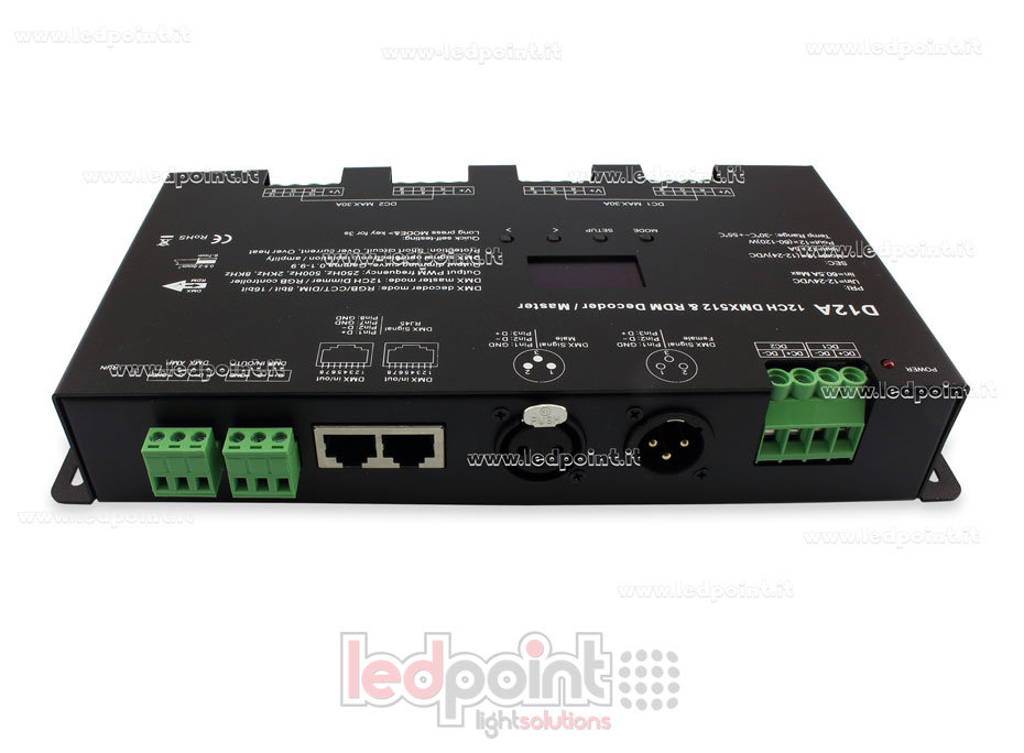 DMX 512 Decoder mit Oled-Display, 12 Kanäle à 5A, 12-24V DC Spannung DMX 512 Decoder mit Oled-Display, 12 Kanäle à 5A, 12-24V DC Spannung