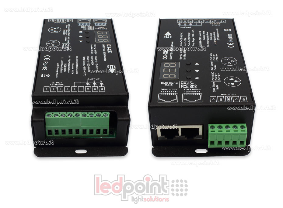 DMX 512 & RDM decoder, 3 Kanäle 10A jeder, 12-36V DC Spannung. XLR3, RJ45 DMX 512 & RDM decoder, 3 Kanäle 10A jeder, 12-36V DC Spannung. XLR3, RJ45