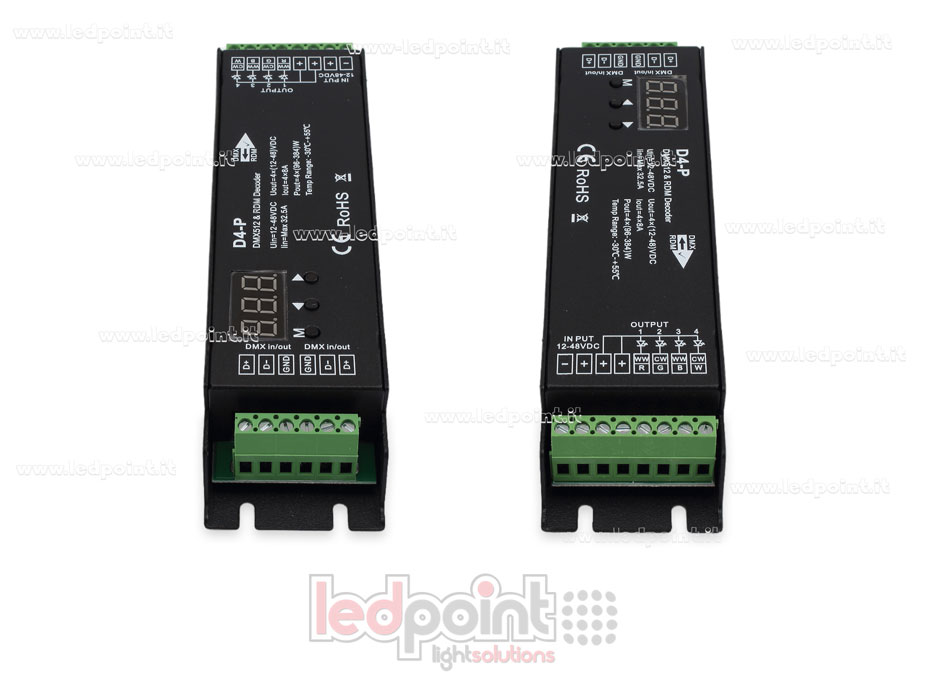 DMX 512 & RDM decoder, 4-channels 8A each, voltage 12-48V DC 