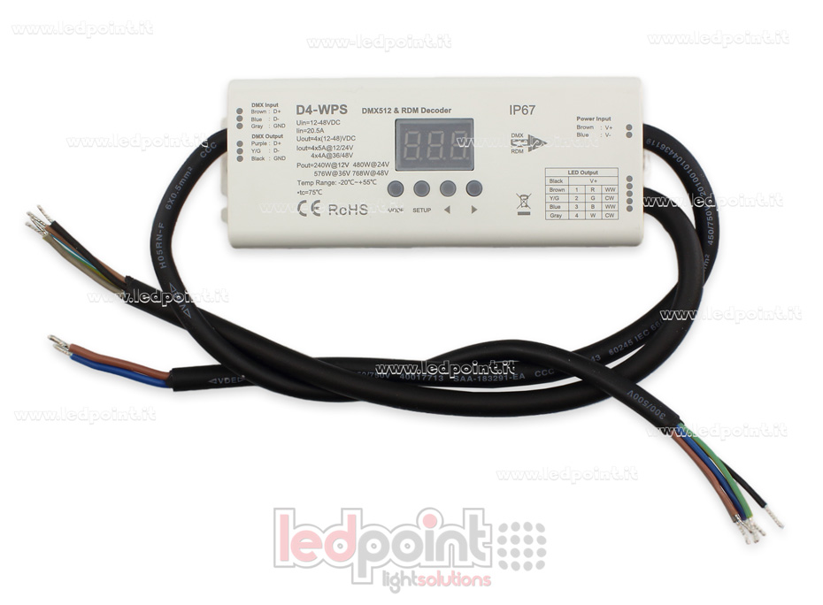 DMX 512 decoder IP67 waterproof, 4-channels 5A each, voltage 12-36V DC DMX 512 decoder IP67 waterproof, 4-channels 5A each, voltage 12-36V DC