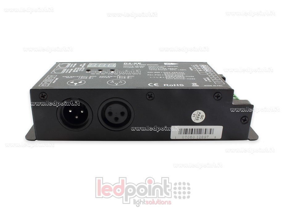 DMX 512 & RDM decoder, 4-channels 8A each, voltage 12-36V DC, XLR3 e RJ45