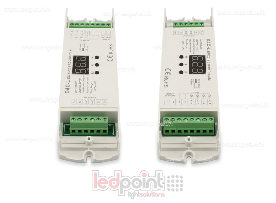 Decoder DMX 512, corrente costante, 4 canali da 350-1200mA l'uno, tensione 12-48V DC